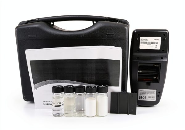 Portable Turbidimeter Turbidity Meter Kit Turbidity Tester with 4 PCS Calibration Solution Vials Range 0~1100 NTU/FNU 0~275 EBC 0~9999 ASBC 2-5 Point Calibration 100 Groups Storage USB Interface-7